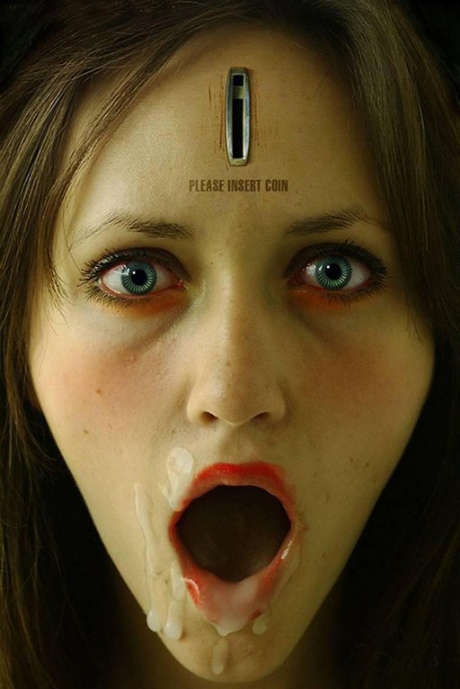 automatic blowjob machine shaped like a woman with a coin slot in her forehead