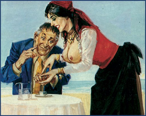 topless palmistry reading from a gypsy fortune teller with big tits